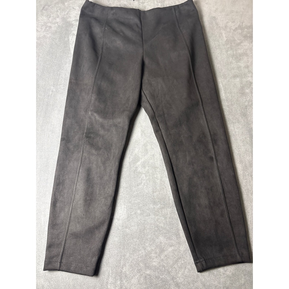 Black Faux Suede Leggings XL Black Seamed Pull On Pants Stretch Slim Fit